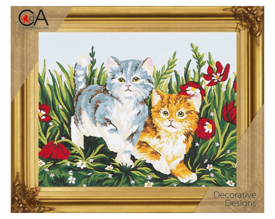 craftvim tapestry printed canvas two kittens in flowers