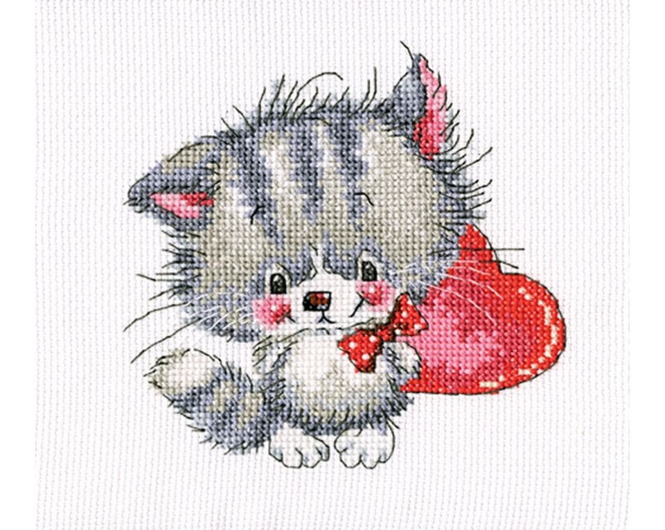 craftvim cross stitch kit cat with heart aida 