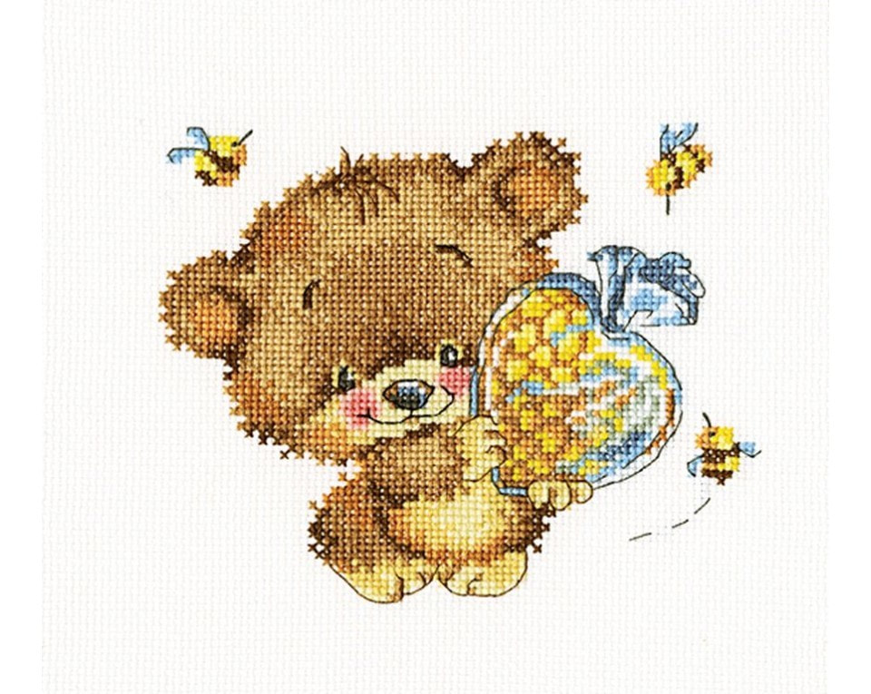 craftvim cross stitch kit bear with honey aida fabric