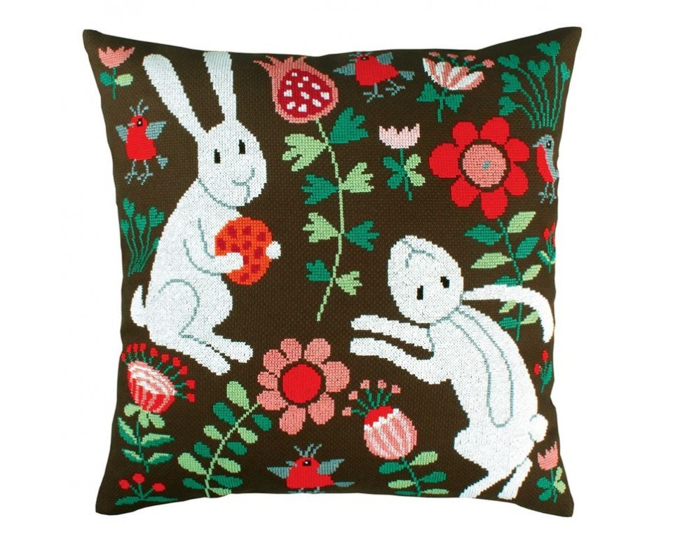 craftvim cross stitch cushion kit cute bunnies and flowers rto