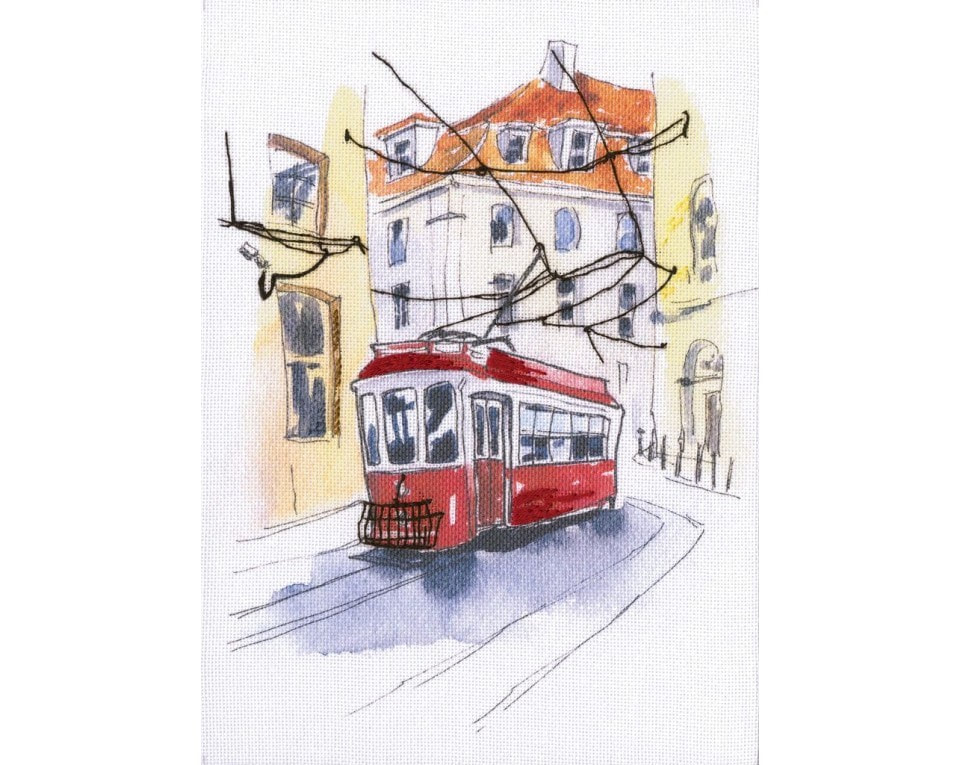 craftvim cross stitch kit printed canvas old city tram 