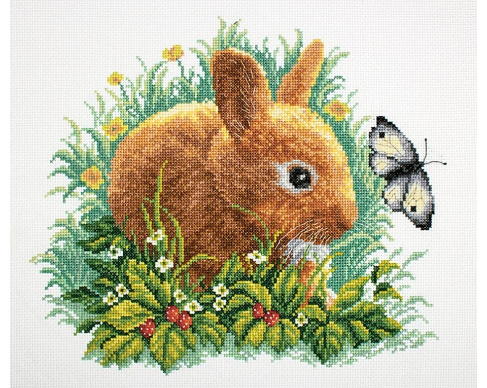 craftvim counted cross stitch kits with rabbit in grass butterfly aida fabric