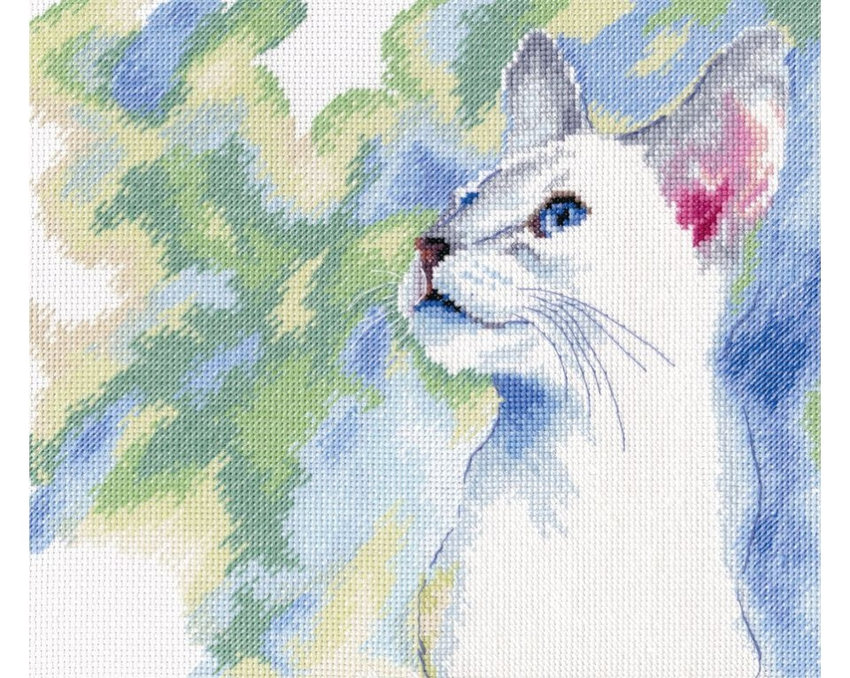 craftvim counted cross stitch kit watercolour white cat blue eyes