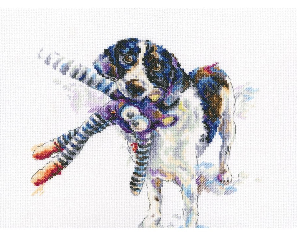 craftvim counted cross stitch kit watercolour border collie with toy