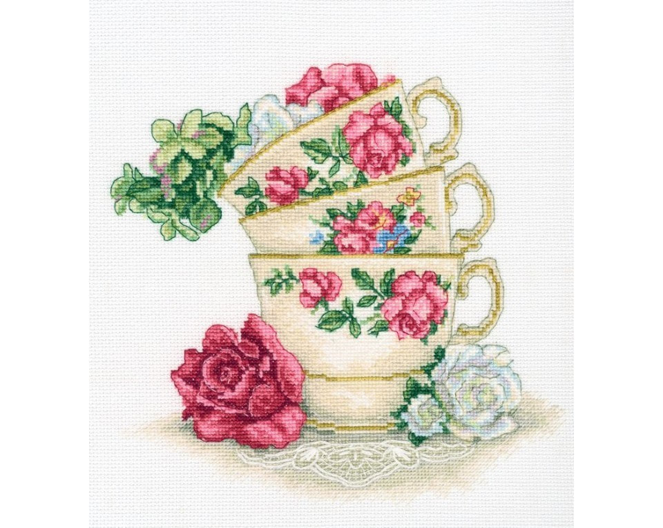 craftvim cross stitch kit cups with flowers aida fabric