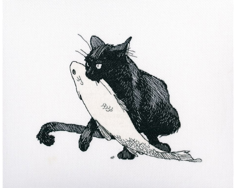 craftvim cross stitch kit black cat with fish aida