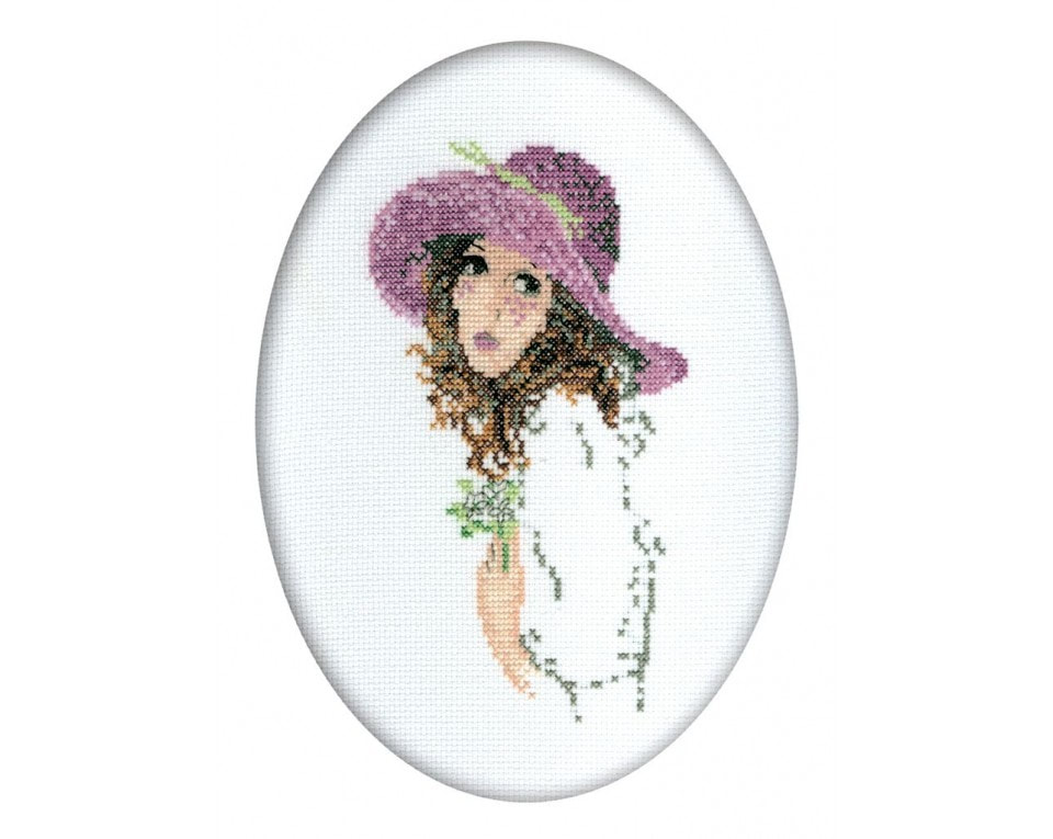 craftvim cross stitch kit young lady in hat aida fabric