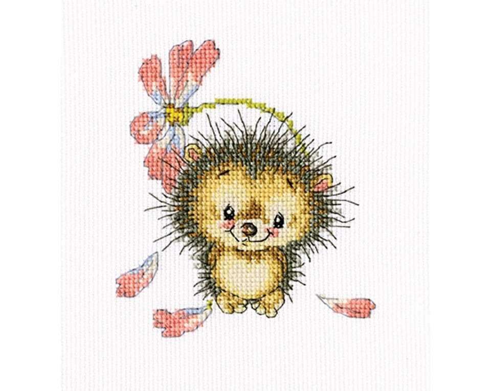 craftvim cross stitch kit hedgehog with flower aida fabric