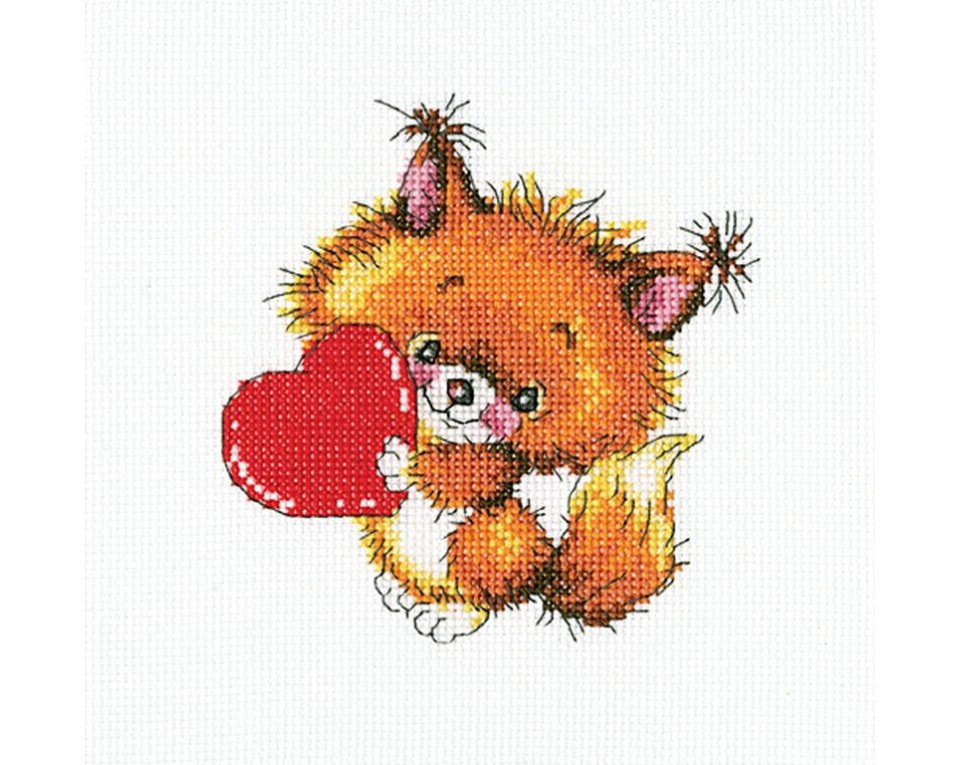 craftvim cross stitch kit ginger cat with heart aida fabric