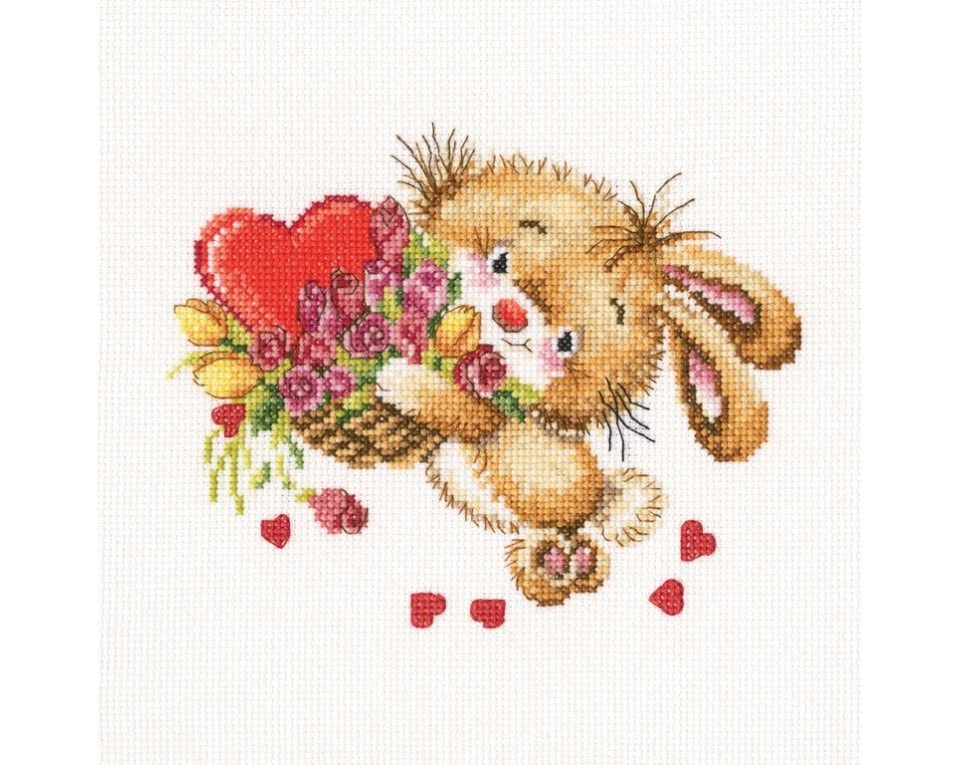 craftvim counted cross stitch kit bunny with flowers aida fabric