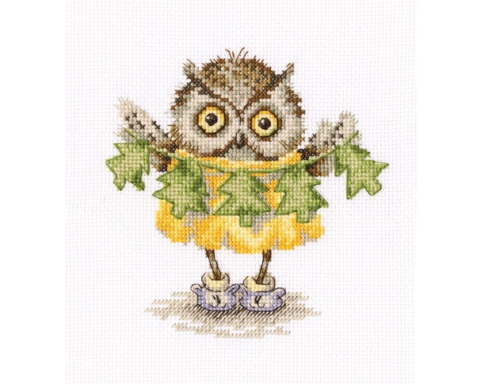 craftvim cross stitch kit owl with christmas tree aida fabric