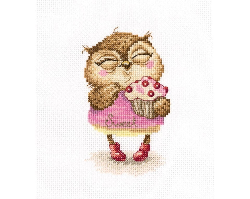 craftvim counted cross stitch kit cute owl with cupcake aida fabric