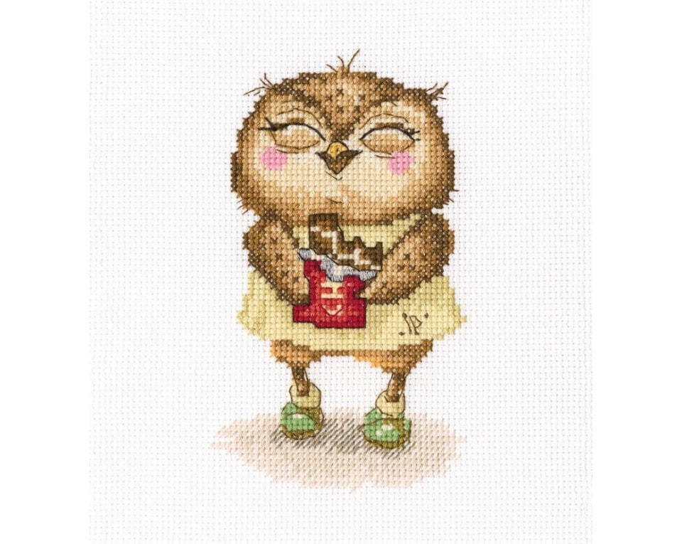 craftvim cross stitch kit baby owl with chocolate aida fabric