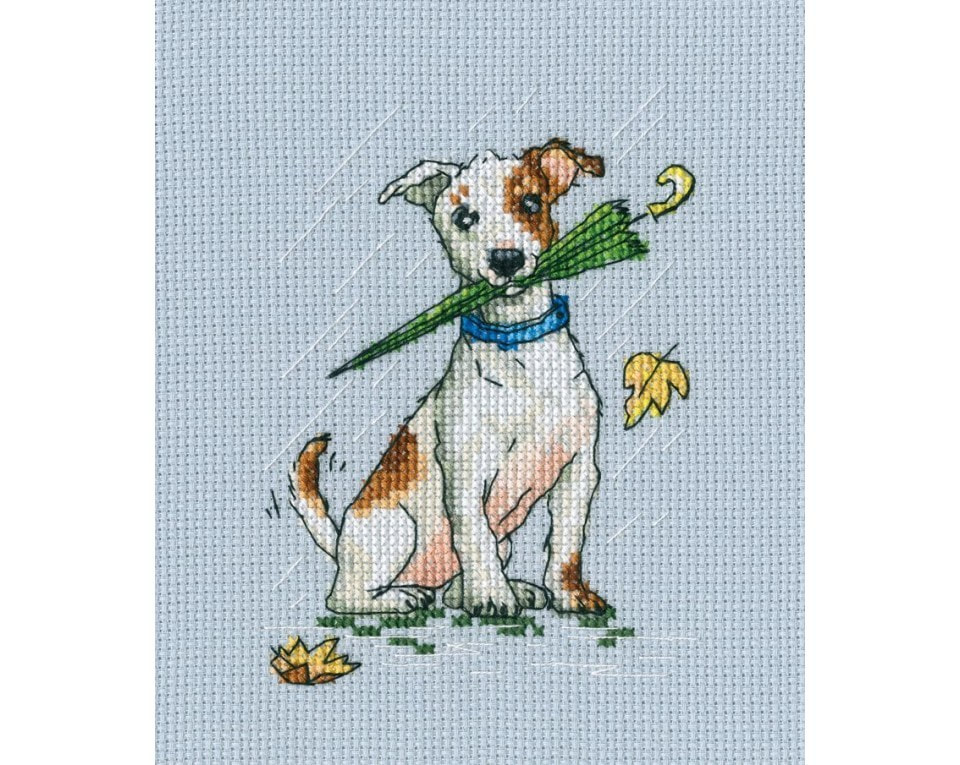 craftvim counted cross stitch dog with umbrella aida fabric