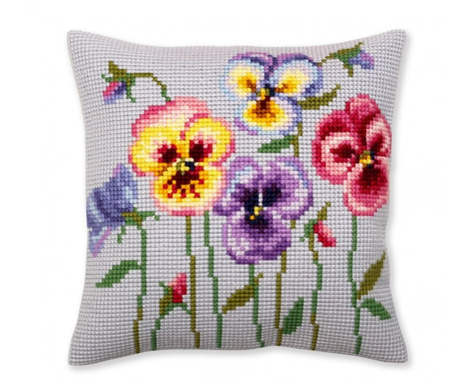 craftvim cross stitch cushion kit pansies flowers
