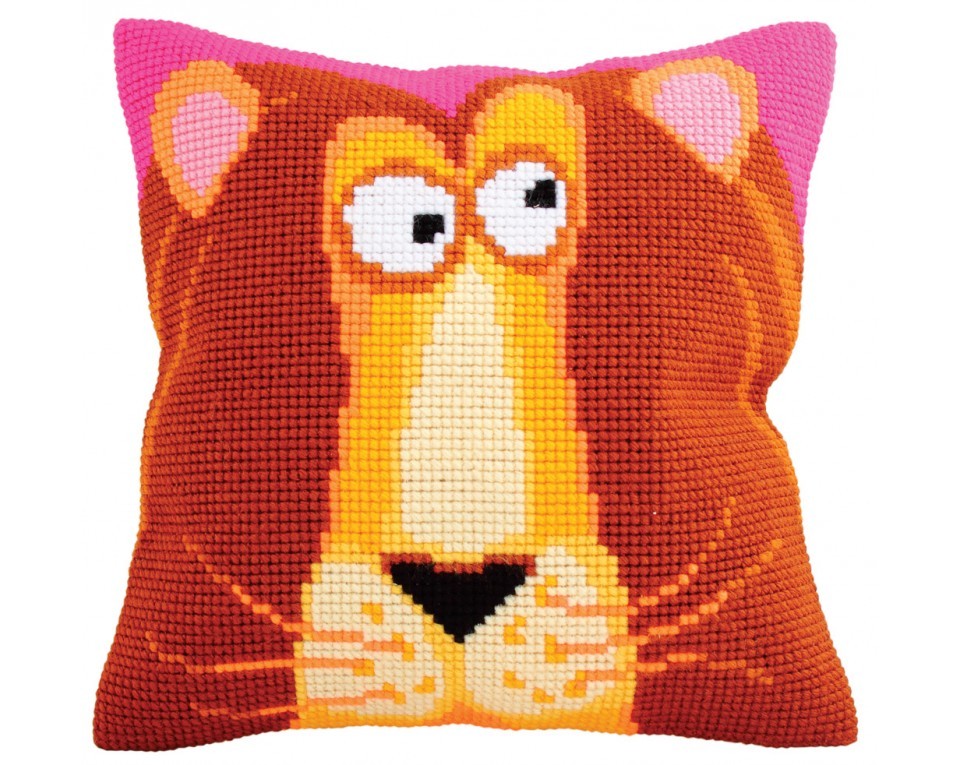 craftvim cross stitch cushion kit lion face
