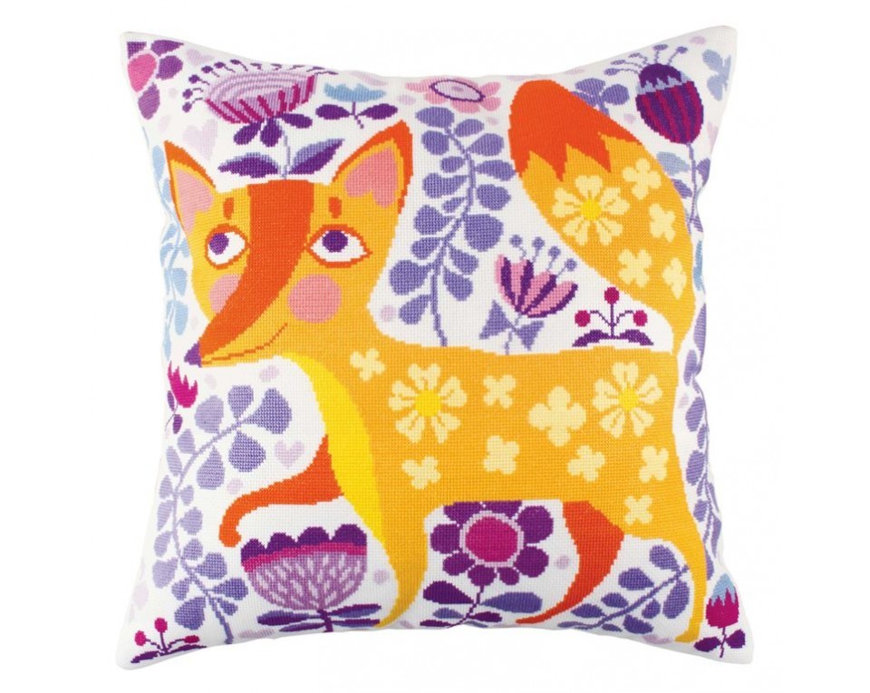 craftvim cross stitch cushion kit ginger fox and flowers rto