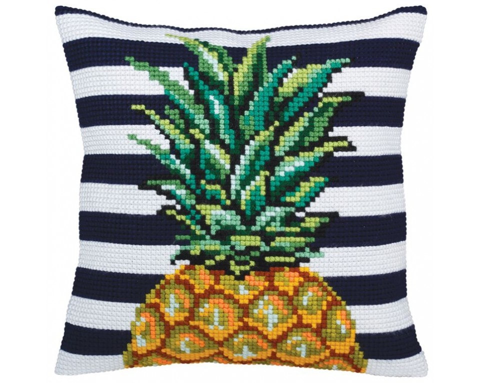 craftvim modern cross stitch cushion kit pineapple with stripes