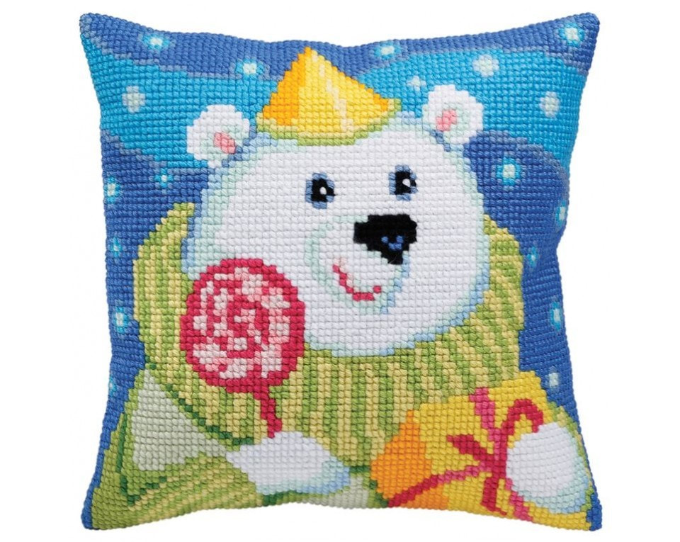 craftvim cross stitch cushion kit polar bear with candy