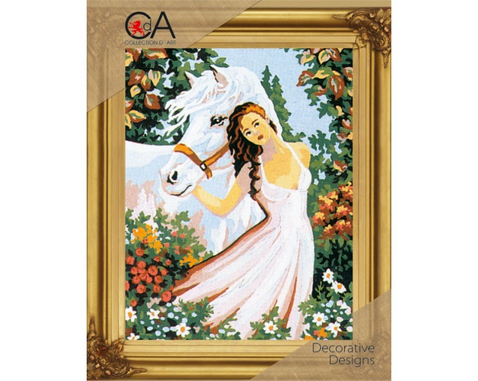 craftvim tapestry printed canvas girl with white horse kit