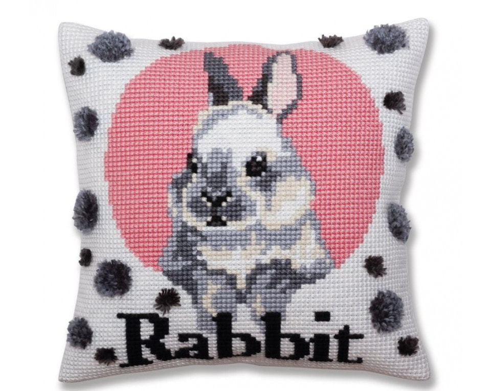 craftvim cross stitch cushion kit rabbit in pink