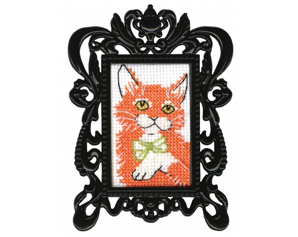 craftvim cross stitch kit with frame ginger cat