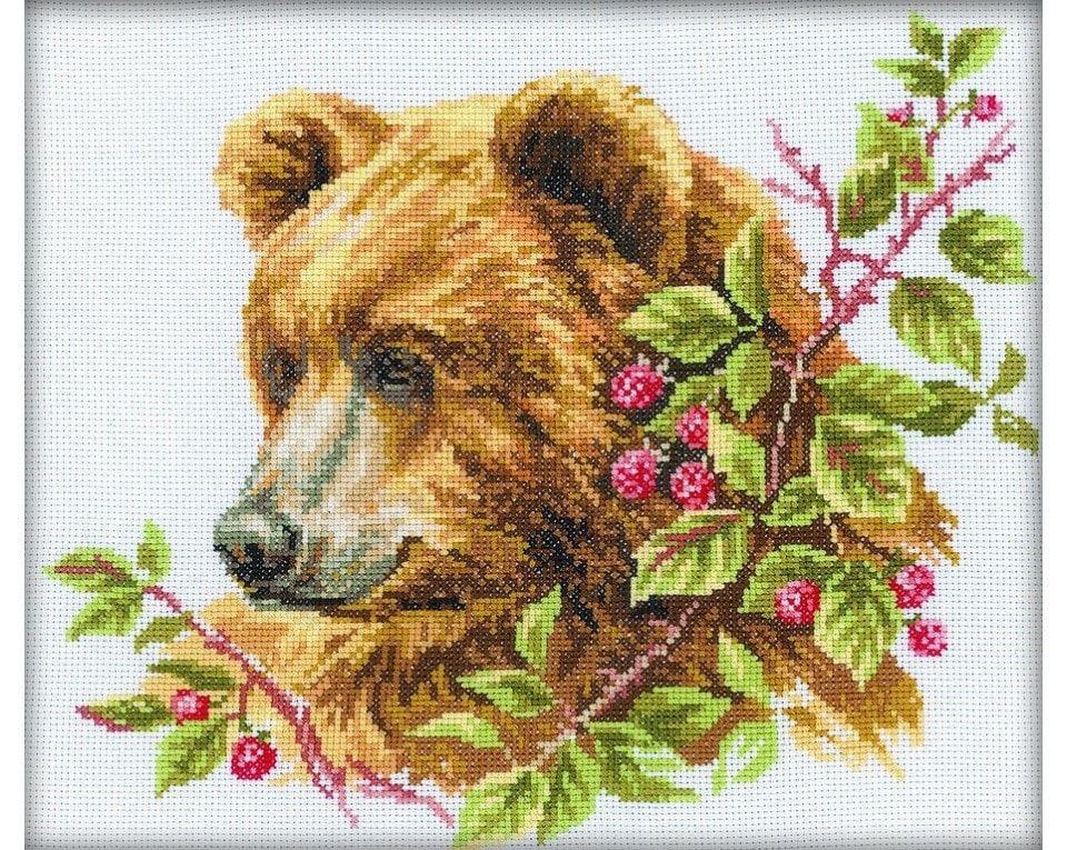 craftvim cross stitch kit brown bear in raspberry