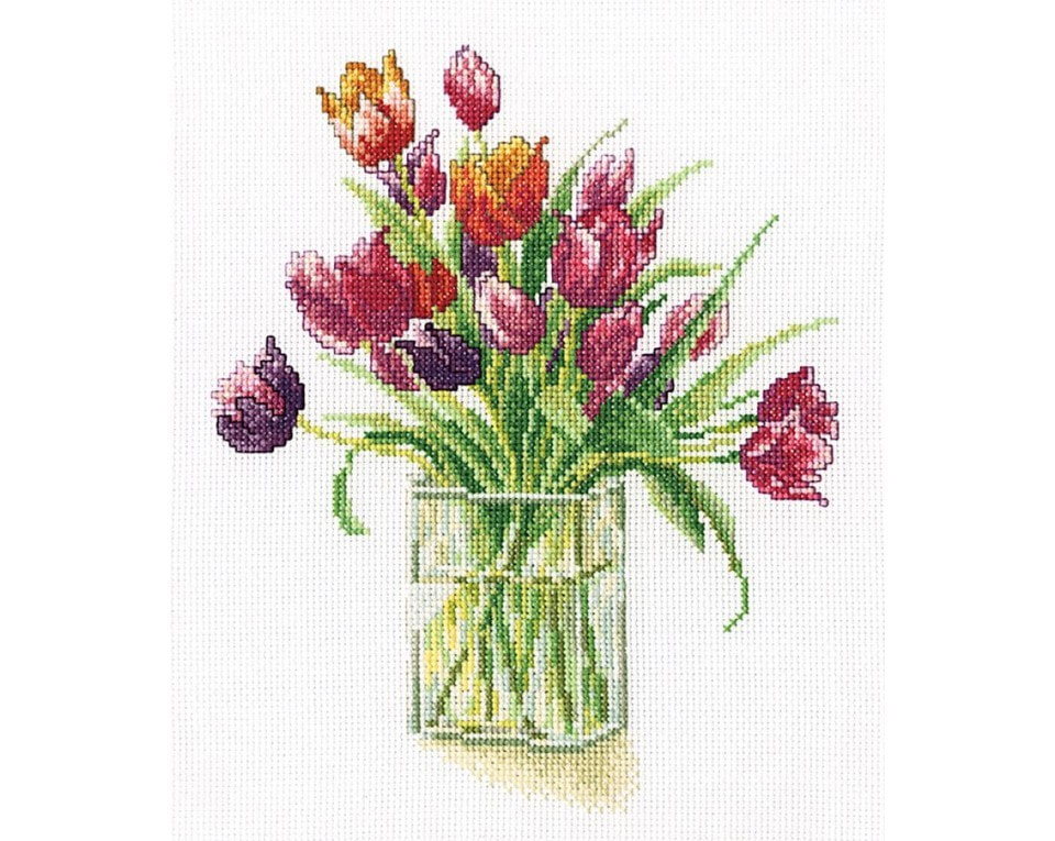 craftvim cross stitch kit tulips in vase aida fabric