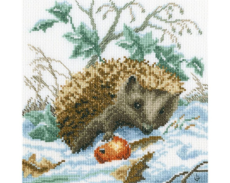 craftvim cross stitch kit hedgehog with apple aida fabric