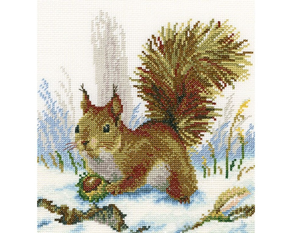 craftvim cross stitch kit squirrel in snow aida fabric