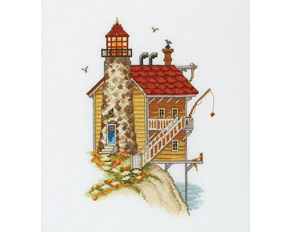 craftvim cross stitch kit lighthouse on shore aida fabric