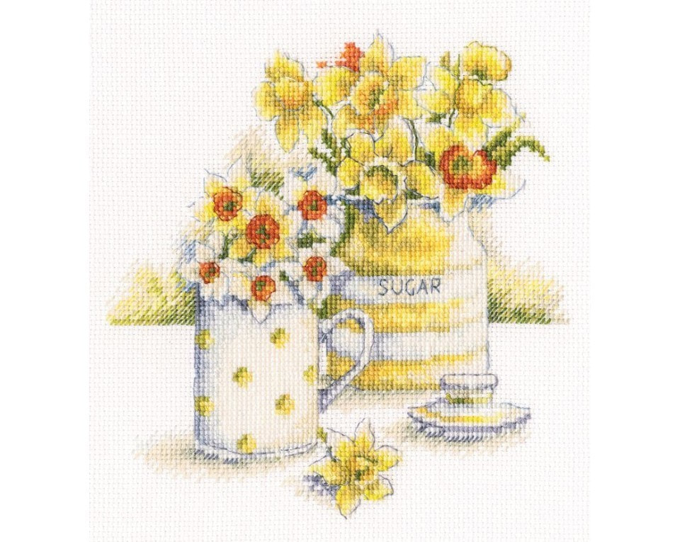 craftvim cross stitch kit daffodils in vase aida fabric