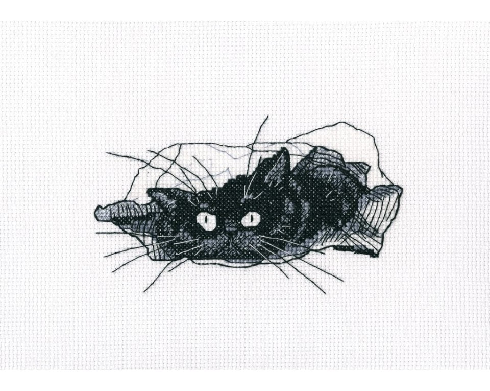 craftvim cross stitch kit with black cat in bag