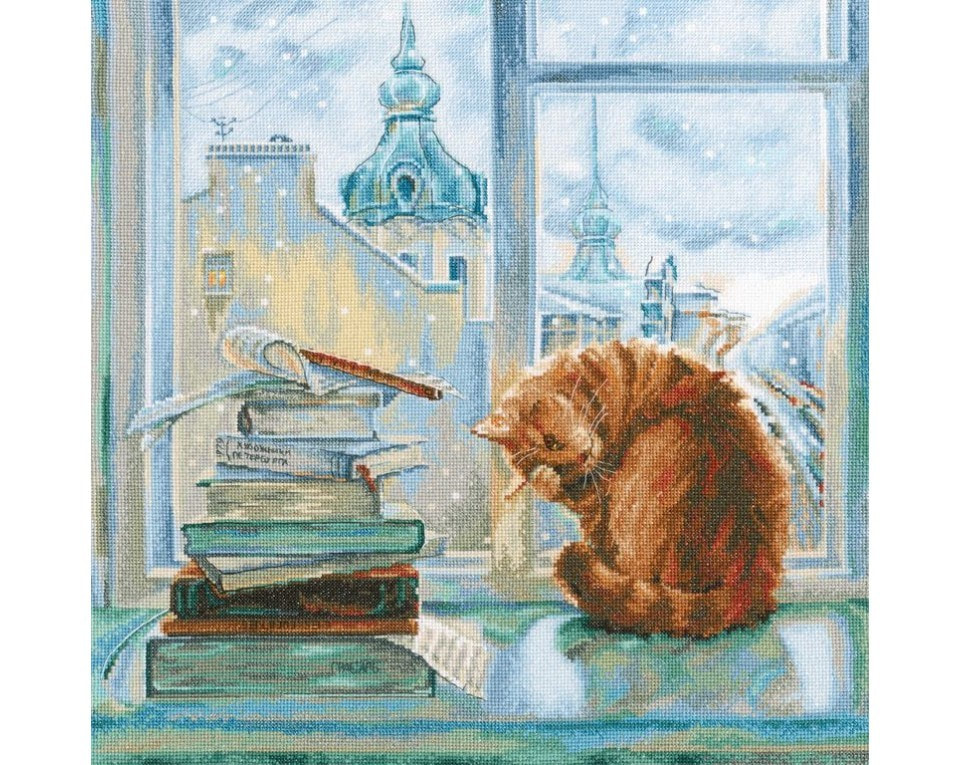 craftvim cross stitch kit ginger cat on window old city 
